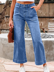 Ashleigh Blue Cropped High Rip Wide Leg Jeans - Damesmode Afbeelding 7 - Miniatuur