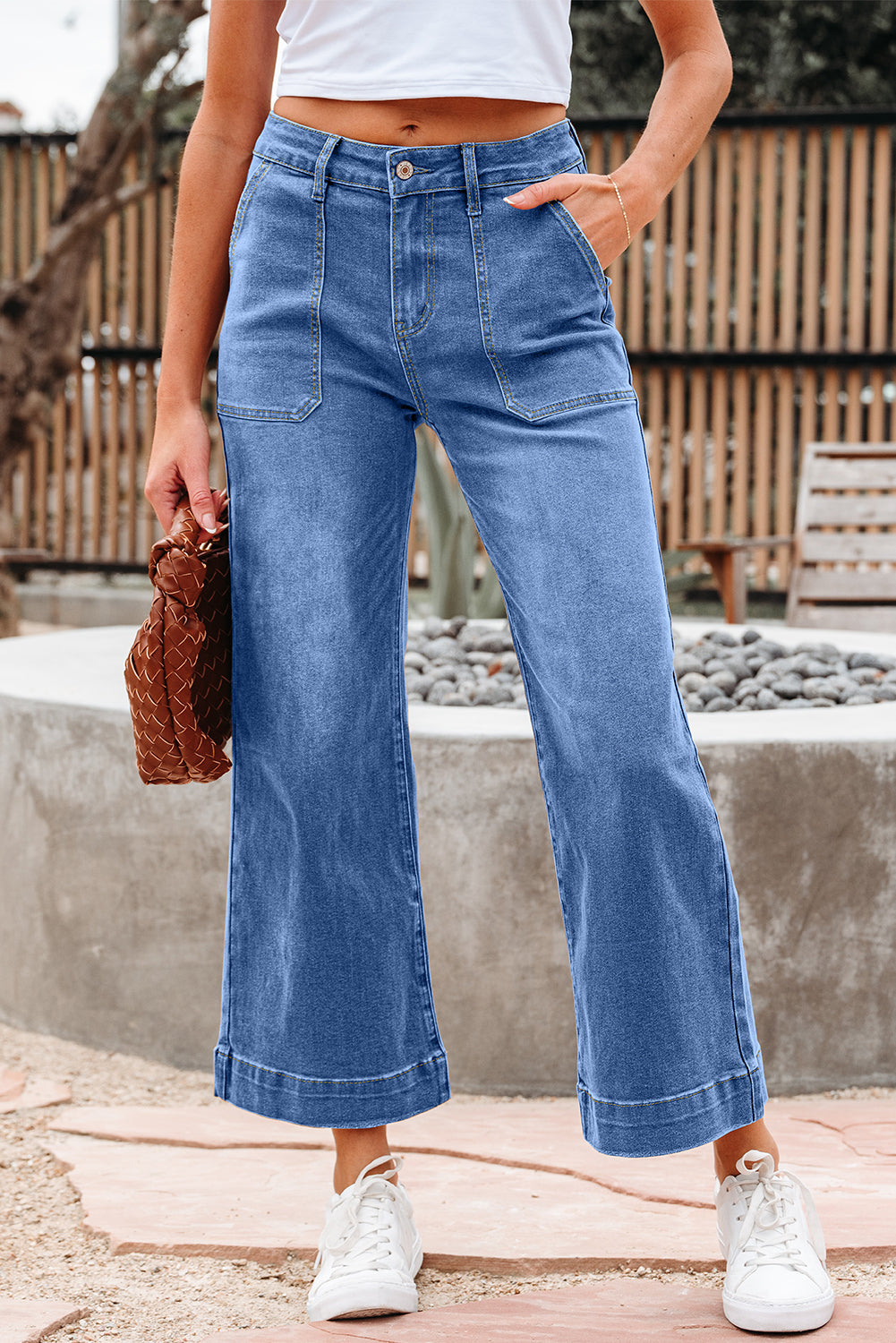 Ashleigh Blue Cropped High Rise Wide Leg Jeans - Damesmode Afbeelding 7