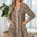 Brown Leopard Print Striped Patchwork 3/4 Sleeve Loose Mini Dress - Damesmode Afbeelding 1 - Foto 1