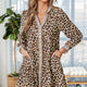 Bruin Luipaardprint Print Gestreepte Patchwork 3/4 Sleeve Luchtige Mini Jurk