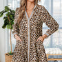 Brauner Leopardenmuster, gestreiftes Patchwork mit 3/4-Ärmeln, luftiges Mini-Kleid