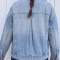 Sky Blue Polka Dot Long Sleeve Collar Pocket Casual Shift Silhouette Denim Jacket - Foto 4
