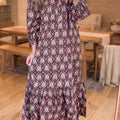 Brown Floral Print Button Front Ruffle Hem Midi Dress - Damesmode Afbeelding 1 - Foto 1