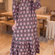 Bruin Bloemenprint Knoop Front met Ruches Hem Elegante Midi-Jurk