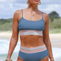 Dusk Blue Colorful Stitch Border Detail 2pcs High Waist Bikini Swimsuit - Foto 4