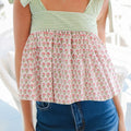 Gréng Blummen-gedréckte Knuetriemen Babydoll Tanktop - Foto 6
