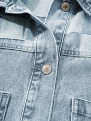 Beau Blue Denim kariertes Patchwork Damen-Casual-Jacke – Damesmode Afbeelding 7 - Miniatuur