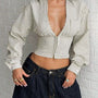 Deep V-Neck Striped Long Sleeve Blouse