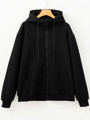 Schwarze gesteppte Seitentaschen Reißverschluss-Kapuzenjacke – Damesmode Afbeelding 4 - Miniatuur