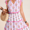 Lila gestufte Rüschen ärmelloses Sommer-Blumenkleid - Foto 2