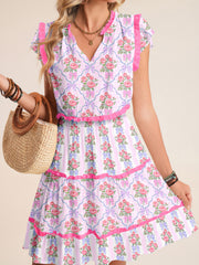 Purple Tiered Ruffles Sleeveless Summer Floral Dress - Miniatuur