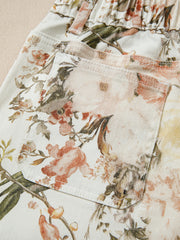 Jeans beige stile vintage a fiori a vita alta e gamba larga - Miniatuur