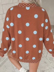 Felpa a Pois Marroni con Contrasto Dettaglio Contrasto Sweatshirt Oversize - Miniatuur