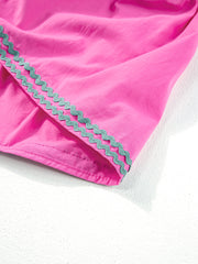 Strawberry Pink Ric Rac Colorblock Flutter Sleeve V Neck Tiered Dress - Miniatuur