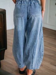 Myosotis Large Patch Pocket Drawstring Paperbag Waist Barrel Jeans - Miniatuur