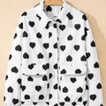 White Double Flap Pocket Heart Print Collar Zip Jacket - Foto 2