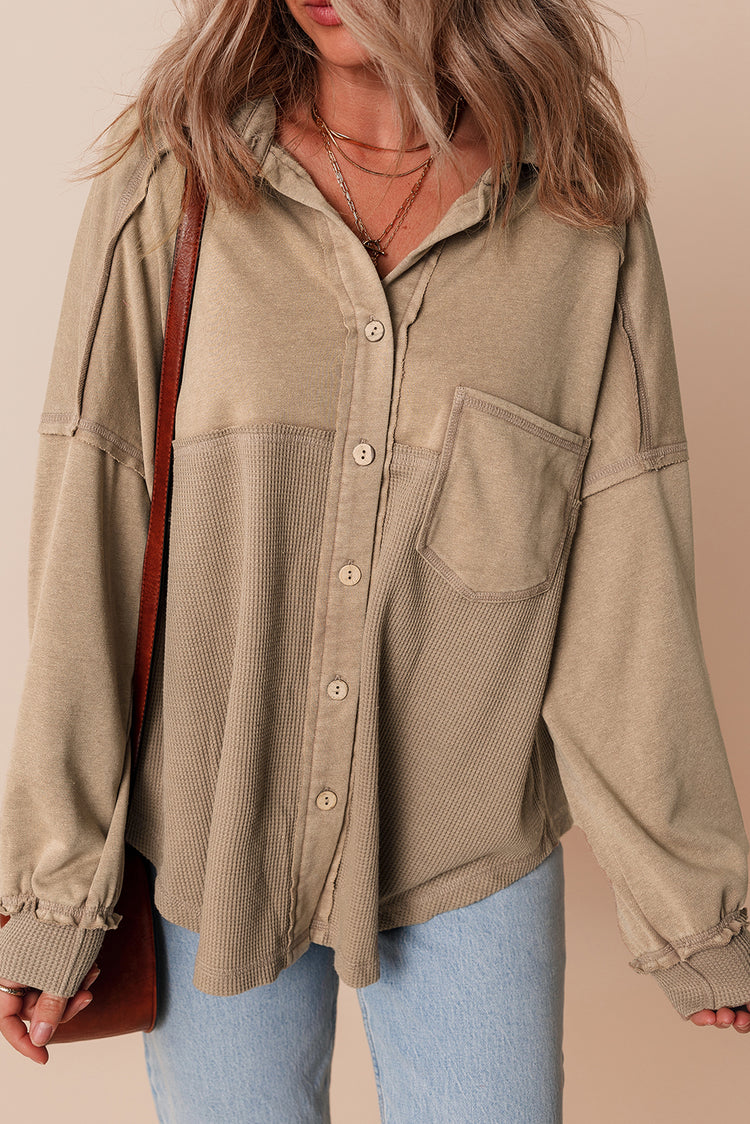 Goat Mineral Wash strukturiertes Patchwork locker sitzendes Shacket - Damesmode