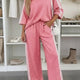 Roze Luipaardprint Print Varsity Gestreepte Detail 3/4 Sleeve Top Shift Pant Set