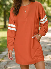 Schwarzes Varsity Contrast Sleeve Shift-Sweatshirt-Kleid – Damesmode Afbeelding 4 - Miniatuur