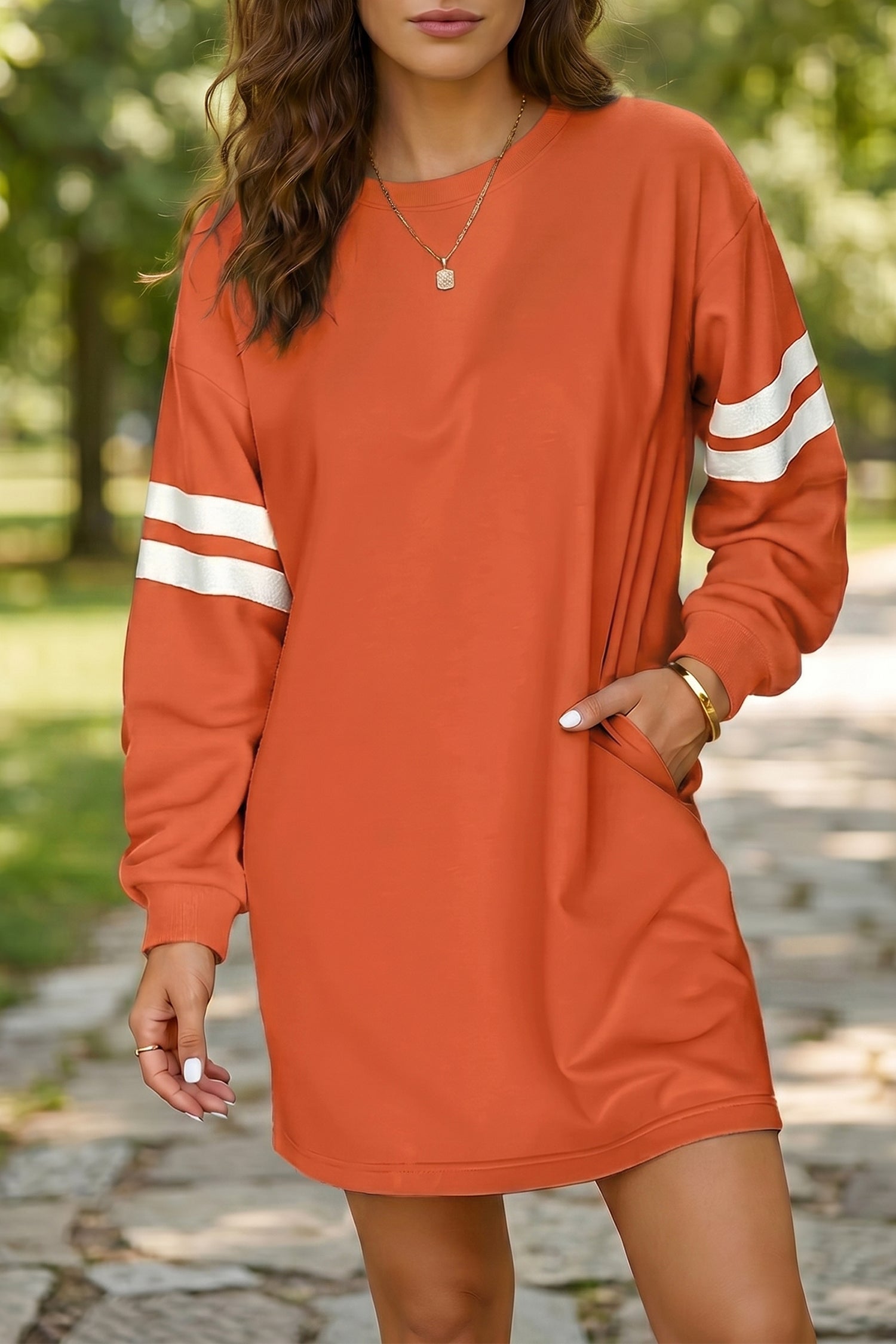 Black Varsity Contrast Banded Sleeve Shift Sweatshirt Dress - Damesmode Afbeelding 4