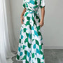 Geometric Print Belted Wide Leg Jumpsuit