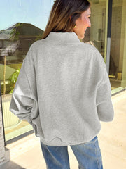 Light Grey Mock Neck Graphic Print Reversible Sweatshirt - Miniatuur