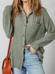 Camisa de hombros recaída Mist Green Thermal Ribbed Texture - Miniatuur