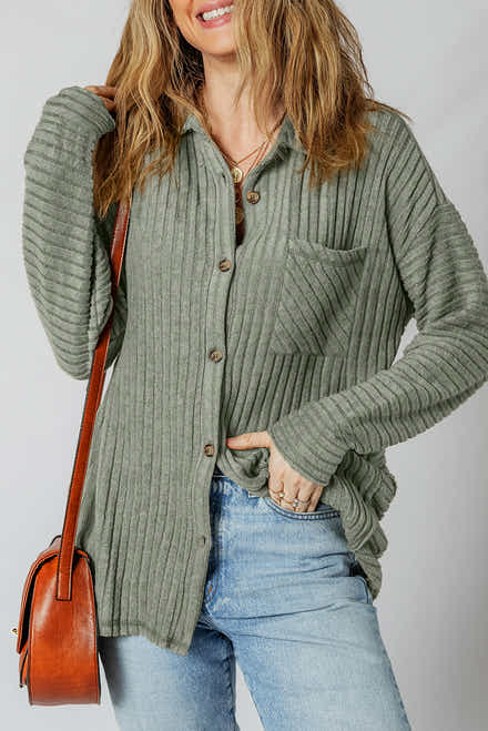 Shacket Shacket Mist Green Thermal Ribbed Texture Drop a spalla con bottoni