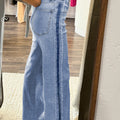 Beau Blue Contrast Stripe Frayed Side Panel Patchwork Shift Jeans - Damesmode Afbeelding 3 - Foto 3