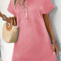 Peach Blossom Solid Color Textured Short Sleeve A Line Mini Dress