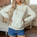 Weißer Pullover mit floralem Muster und Rippenkordel und Saum, langärmliger Hoodie - Foto 3