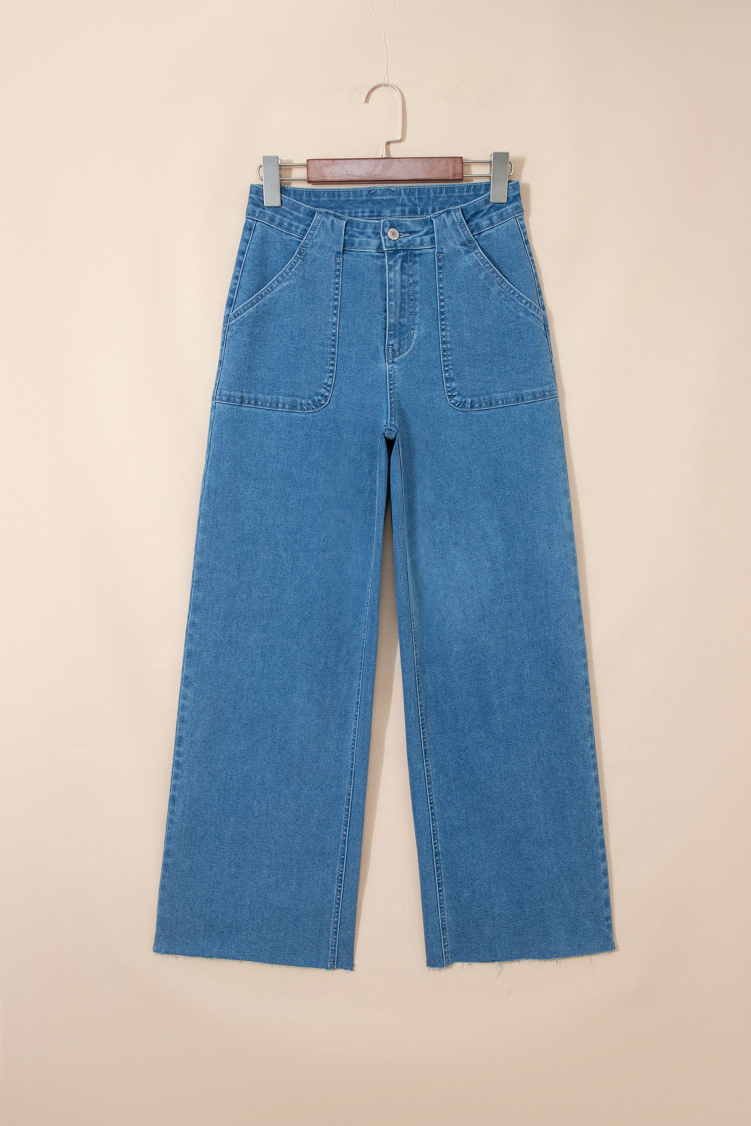 Dusk Blue Retro Washed Patch Pocket Stretchy Jeans