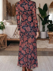 Robe noire à manches longues à manches longues à motifs floraux décontractés - Image de mode féminine 2 - Miniatuur