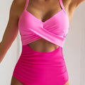 Monokini rosa bicolor con recorte cruzado sin espalda - Foto 3