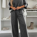 Pink Leopard Print Varsity Striped Detail 3/4 Sleeve Top Shift Pant Set - Foto 6