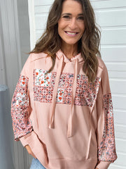 Sweatshirt Floral Patchwork Floral Side Slit Hoodie - Miniatuur