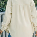 Beige Turn Down Collar Buttoned Shirt Jacket - Damesmode Afbeelding 2 - Foto 2