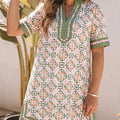 Multicolour Boho Geometric Flower Print Short Sleeve Loose Mini Dress - Foto 1