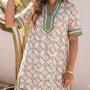 Multicolour Boho Geometric Flower Print Short Sleeve Loose Mini Dress