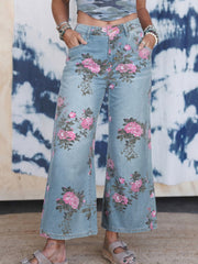 Sky Blue Garden Floral Print Bootcut Jeans - Miniatuur