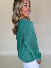 Sudadera Skobeloff de color sólido con escote muescado y hombros bajos - Miniatuur