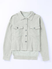 Sky Blue Raw Hem Flap Pockets Cropped Corduroy Jacket - Miniatuur