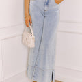 Beau Blue Mid Rise Pearl Embellished Split Wide Leg Jeans - Damesmode Afbeelding 6 - Foto 6
