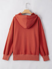 Roter Hoodie mit Senkungsschultertasche und weitem Kordelzug - Miniatuur