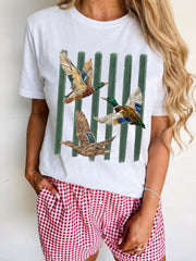Strips blancs de colverts de l’Ouest imprimé t-shirt décontracté à col rond - Miniatuur