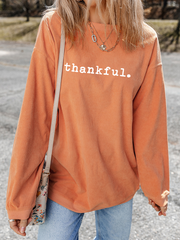 Sweatshirt de Ação de Graças Laranja Thankful Canelado com Gola Redonda - Miniatuur