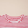 Red Stripe Floral Puff Sleeve Patchwork Round Neck Loose Top - Foto 6