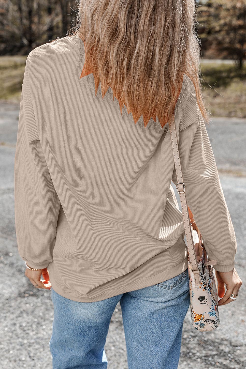 Smoke Gray ribbelagt fløjlssweatshirt i oversized sweatshirt
