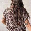 Khaki Leopard Print Short Sleeve Knit Loose Pullover Sweater - Foto 4