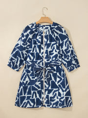 Vestido de cambio de cintura con cierre y cierre con estampado geométrico abstracto azul - Damesmode Afbeelding 7 - Miniatuur